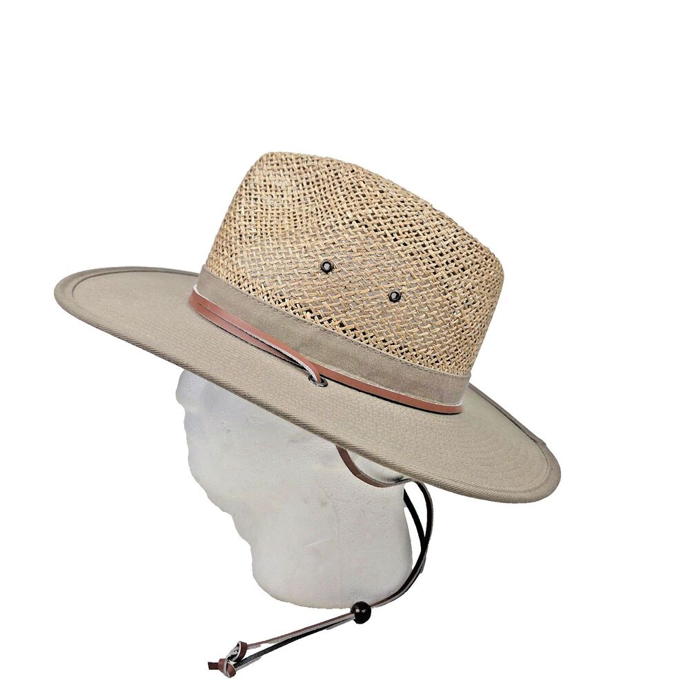 Stetson Straw Cotton Canvas Western Traveler's Hat Khaki Men's Size M